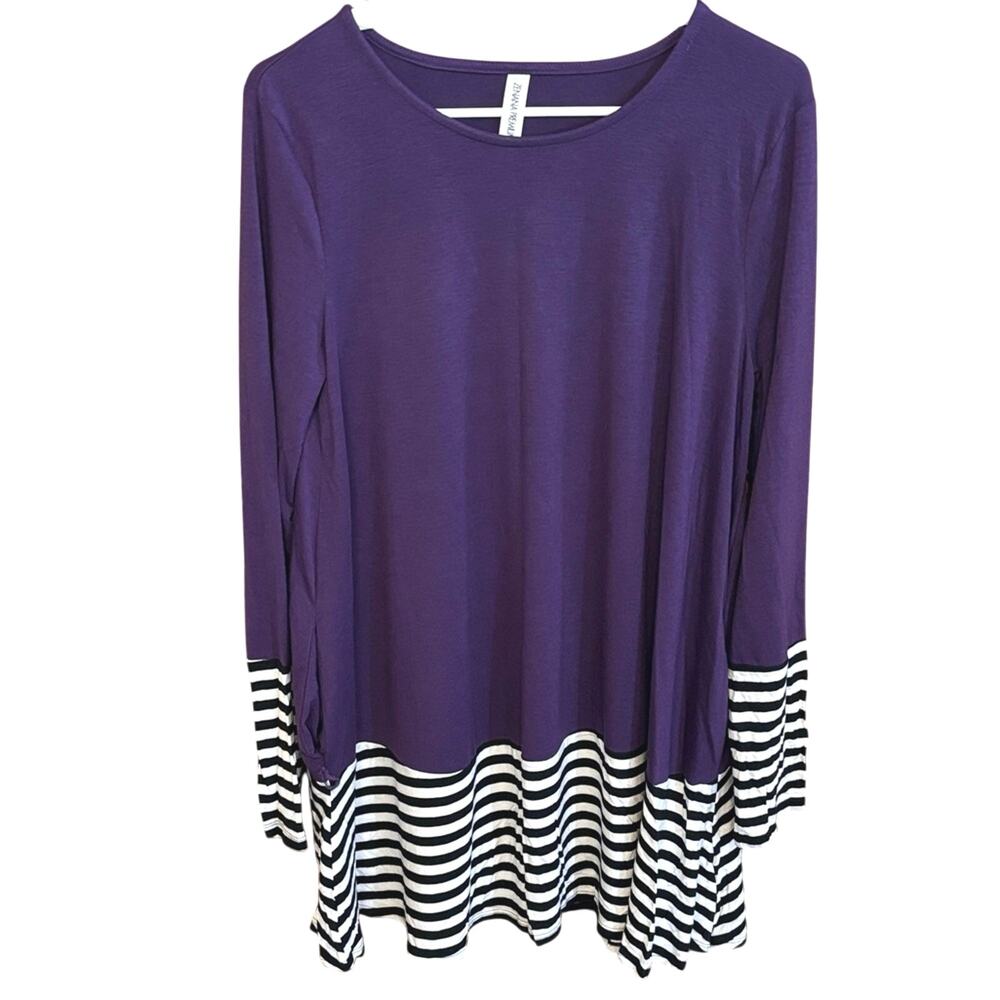 Zenana Premium Purple Tunic Top Striped Hem Long Sleeve XL Flowy